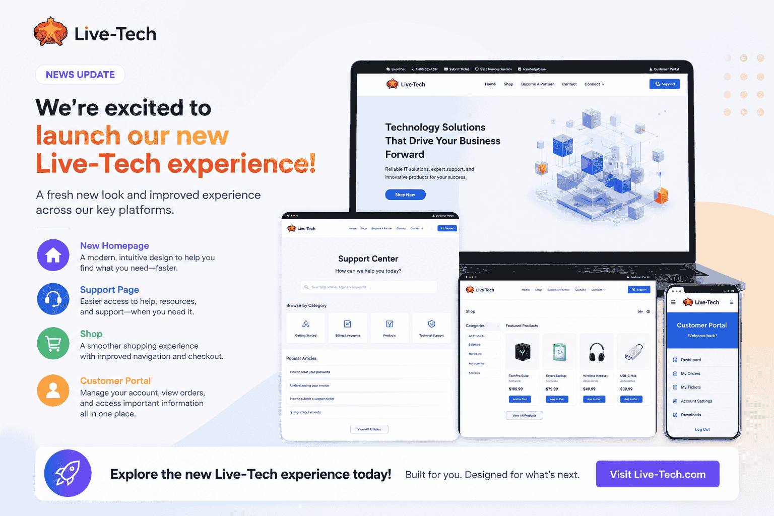 🚀 Introducing the New Live-Tech Experience — Homepage, Support Center, Shop & Customer Portal Now Live!
